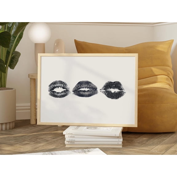 Black Lips Art Print Retro Kiss Wall Decor, Stretched Canvas 16x20in