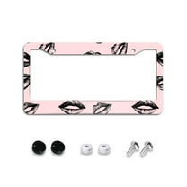 Black Lips on Pink License Plate Frames Universal Aluminum Tag Holder Cover with 2 Holes Screws for Front Rear Car Plate Decor 12x6 Inch for Women Men