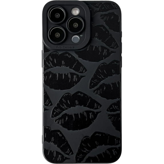 Black Lips Print Soft Phone Case Compatible with iPhone Case (Black,iPhone 14 Pro)