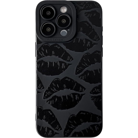 Black Lips Print Soft Phone Case Compatible with iPhone Case (Black,iPhone 15 Pro Max)