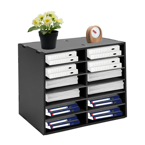Black Literature Organizer Adjustable File Sorter Paper Storage Holder 12 Slots