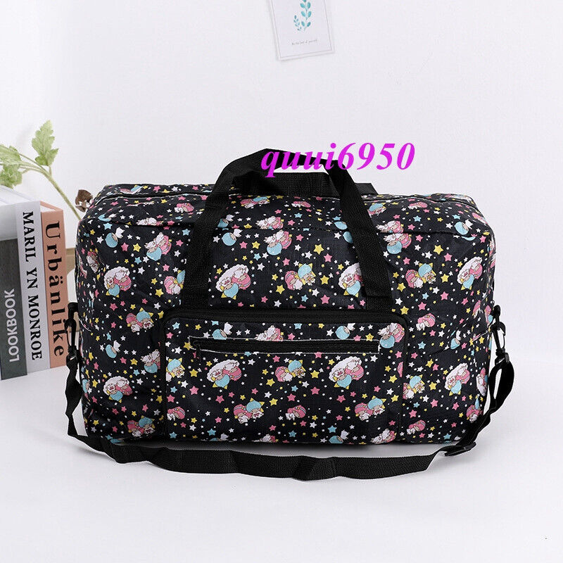 Black Little Twin Star Foldable Travel Luggage Trolley Tote Crossbody Duffle Bag