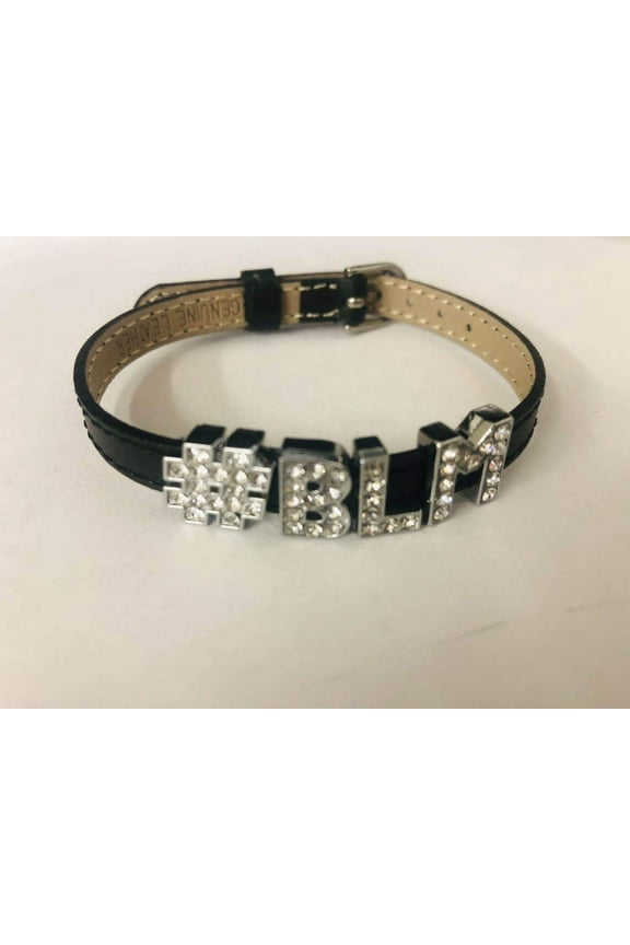 Black Lives Matter (BLM) Leather Charm Bracelet - 8mm Silver Rhinestone Slide Letters for Jewelry/Crafting/Wristbands/DIY Jewelry