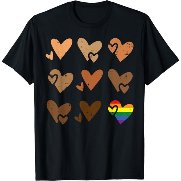 Black Lives Matter Hearts Brown Skin BLM LGBTQ Gay Pride T-Shirt