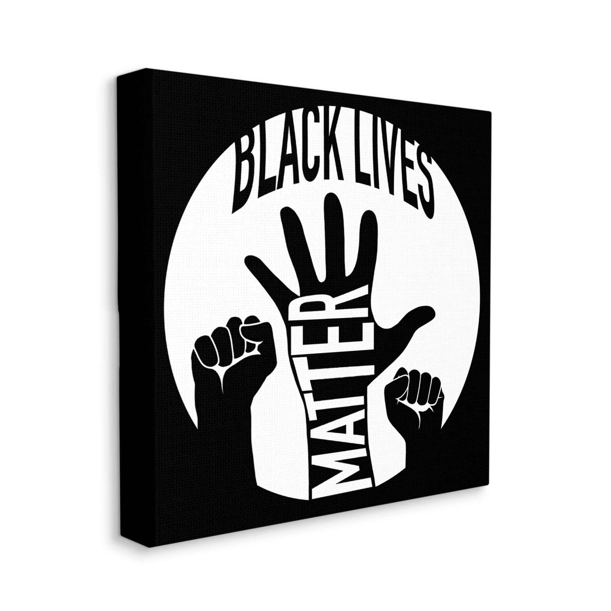 Black Lives Matter Phrase United Raised Hands Typography Gallery-Wrapped Canvas Print Wall Art, 17x17