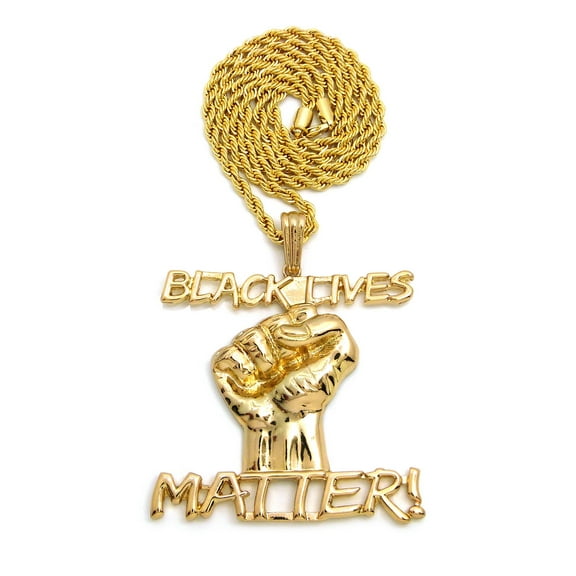 Black Lives Matter! Power Fist Pendant with 4mm 24" Rope Chain Necklace in Gold-Tone