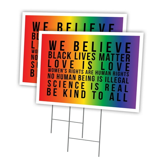 Black Lives Matter We Believe 2 Pack Of 12" x 16" Yard Sign & Stak | Protect Your Business, Municipality, Home & Colleagues | Made in The USA