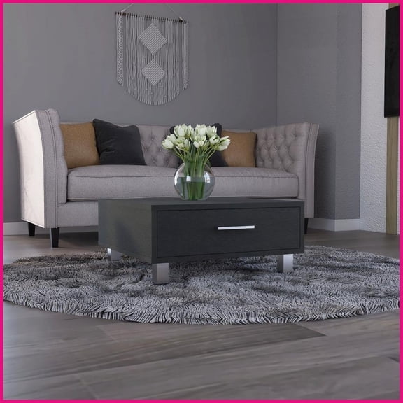 Black Living Room Coffee Table with 1 Drawer & 4 Sturdy Legs Ideal for Photo Display & Storage