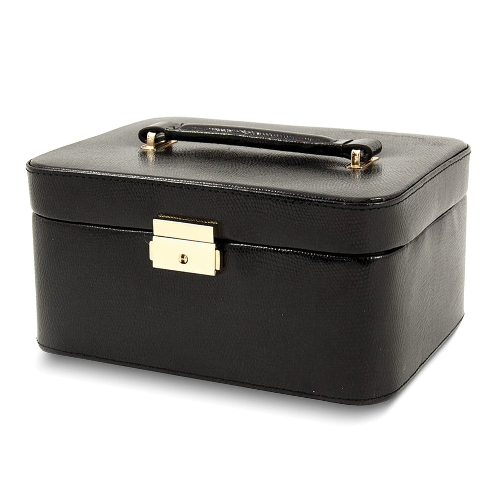 Black Lizard Textured Bonded Leather with Mirror and Top Handle Velour