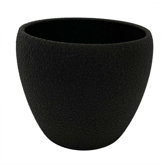 Black Lizard Textured Round Ceramic Pot - 6" x 5.25"