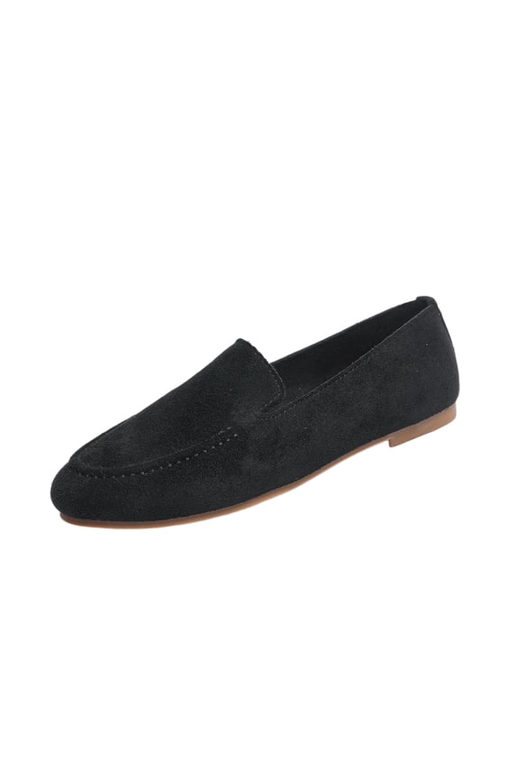 Black Loafer Flat Bottom Round Toe Slip On Shoes For Women Casual Soft Material Comfortable Indoor Outdoor Wear Size 36 Eu Us 5.5 Uk 3.5 Foot Length 9.06 Inches