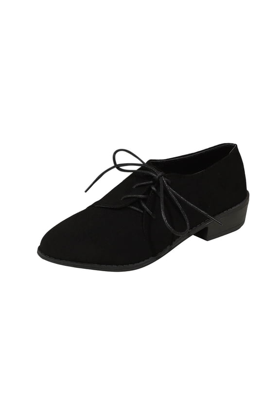 Black Loafers For Womens Solid Color Pointed Toe Front Tie Shallow Low Heel Casual Shoes Soft Lining Comfortable Fit For Daily Walking Size 36