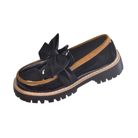 Black Loafers For Ladies Bow Thick Sole Comfortable Design For Spring Summer Outdoor Leisure Wear Versatile For Casual And Everyday Activities Size 37
