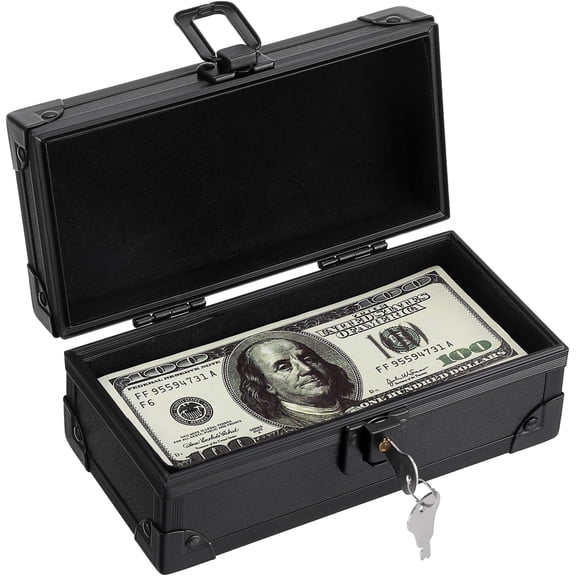 Black Lockable Cash Box Money Storage Case with Lock Aluminium Alloy Money Organizer Currency Tray Piggy Bank for Collector
