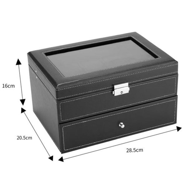Black Lockable Mens Watch Box Case Glass Top Display Organizer 20