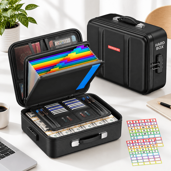 Black Lockable Water Resistant Document Storage Box For Important Papers Passports Files