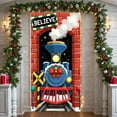 thumbnail image 1 of Black Locomotive Christmas Train Banner Golden Bells Holiday Display Red Bow Christmas Wreath Xmas Backdrop for Christmas Party Holiday Decoration Winter Event, 1 of 9