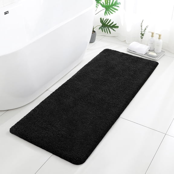 Black Long Bath Mat 24"x60" – Microfiber Bathroom Runner Rug, Absorbent Non Slip Washable Bath Mats for Bathroom, Plush Long Floor Mat