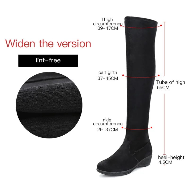 Black Long Boots Thick Calf Women Winter Shoes Round Toe Over the Knee ...