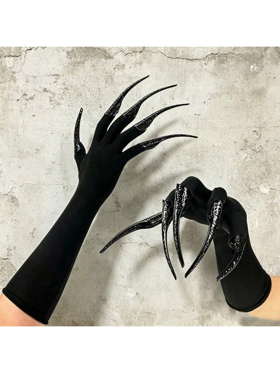 Black Long Claw Gloves, Halloween Cosplay Long Nail Gloves, Witch Demon Monster Costume Accessories, Gothic Party Fancy Dress Props Long Nail Gloves