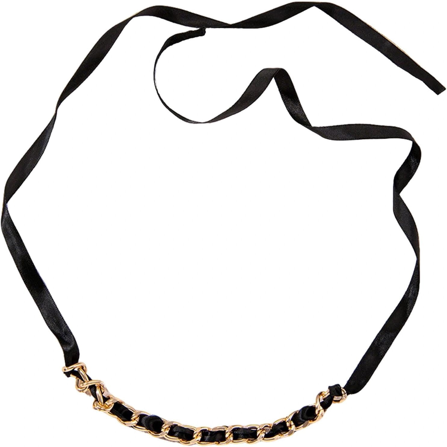 Black Long Ribbon Bow Choker Necklace for Women,Chunky Long Fabric Chain Lace Up Necklace Unique Neck Jewelry