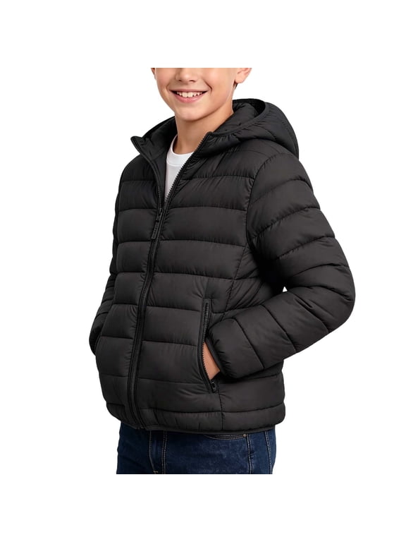 Black Long Sleeve Coats for Kids Girl Boy Fall Winter Thin Warm Plain Puffer Jackets Hooded Coat Child Zip Up 2026 7 Years