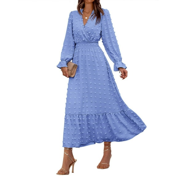 Black Long Sleeve Dress, Women'S 2025 Fall Loose V Neck Casual Dress-Boho Wedding Guest Daily/Party Wear Green Dress Pink Sequin With Sleeves Dresses For Dress (M, Sky Blue) ZMTing
