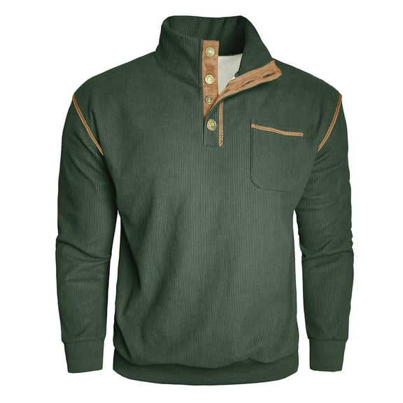 Black Long Sleeve Shirt Men Christmas Sweater Men Christmas Day Corduroy Sweatshirt Long Sleeve Vintage Stand Collar Button Pullover Sweaters