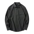 thumbnail image 1 of Black Long Sleeve Shirt Men Men's Plus Size Shirt Solid Color Long Sleeve Lapel Casual Buttons Down Shirts with Pocket, 1 of 3