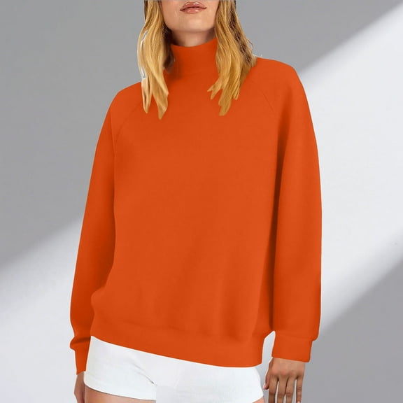 Black Long Sleeve Shirt for Woman, Women's Casual Fashion Solid Color Loose Turtleneck Pocket Long Sleeve Blouse Sweatshirts, Women Fall Clothes