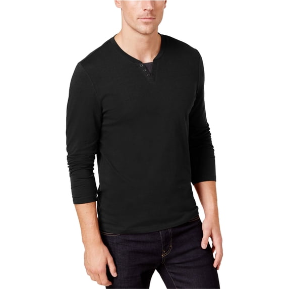 Black Long-Sleeve Split Crew Neck Shirt L