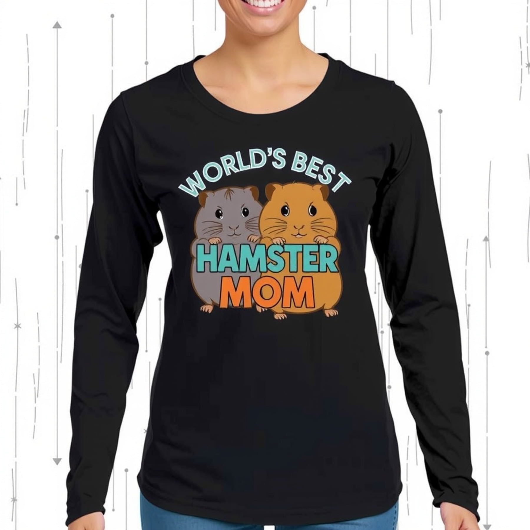Black Long Sleeve T Shirt with Colorful 'WORLD'S BEST HAMSTER MOM