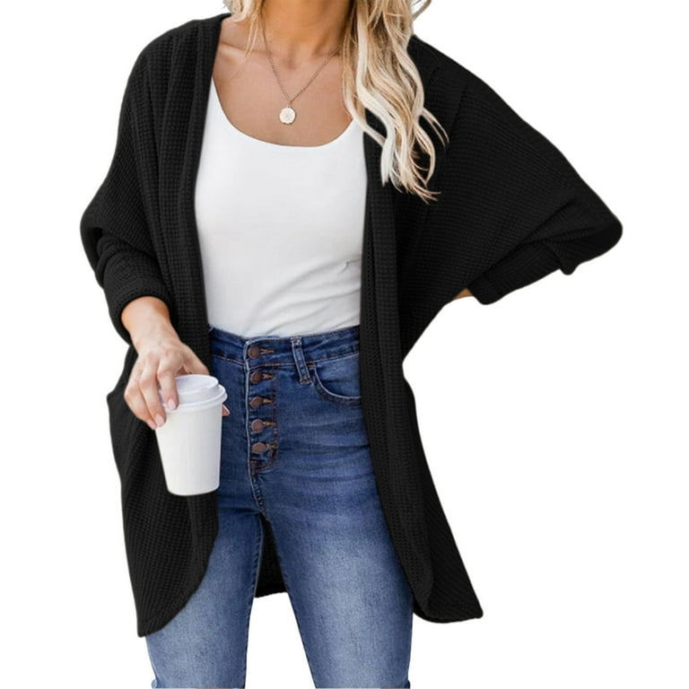 Black Long Sweaters Womens Front Open Long Knit Soft Sweater Solid Color Sleeve Loose Casual Jacket Cardigan Cardigan Sweaters For Women