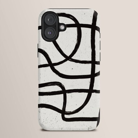 Black Looping Brushstroke on Off-White Tough Case for Apple iPhone Series, Polycarbonate and TPU