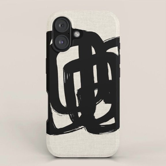 Black Looping Brushstrokes on Off-White Tough iPhone Case, Dual-Layer Polycarbonate and TPU, Select Models