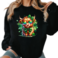 thumbnail image 1 of Black Loose Print Sweatshirt Graphic Sweatshirt S-3XL Shamrock Highland Cow St Patrick's Day Cotton Tops, 1 of 5