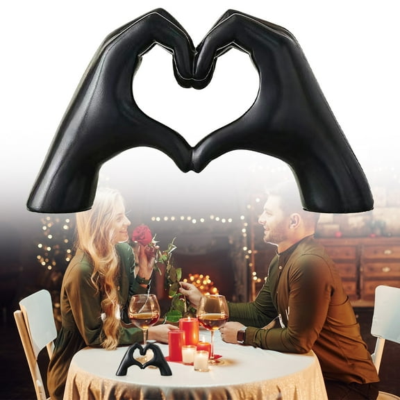 Black Love Hand Sign Sculpture Elegant Heart Gesture Statue Modern Desk & Home Decor Symbolic for Wedding Anniversary, Romantic Gift Idea for Couples