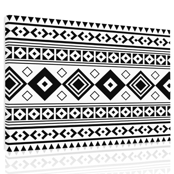 Black Lozenge Canvas Print Wall Art, Coastal Geometric Striped Folk Farm White Charcoal Wall Decor Modern Artwork Paintings Pictures for Living Room Framed and Stretched Ready to Hang 12" x 16"