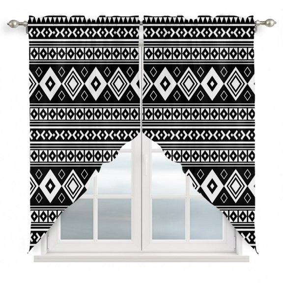 Black Lozenge Swag Valances for Windows 2 Pack Coastal Geometric Striped Folk Farm Graphite Swag Kitchen Curtains 36 Inches Long Rod Pocket Short Window Treatment for Kitchen Bathroom 28"x36"