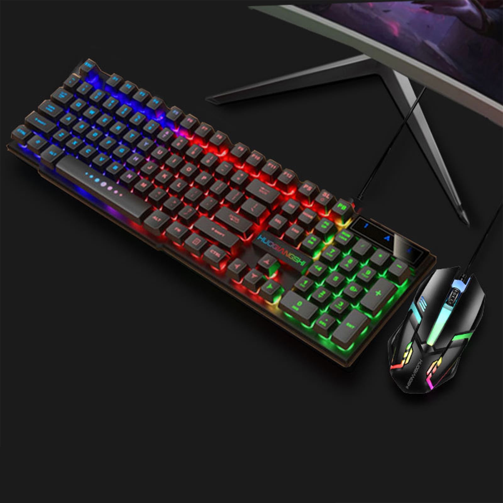 Black Luminous Keyboard And Mouse Set Colorful Luminous USB Wired Home ...