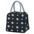 Black Lunch Bag Floral Daisy Women Tote Box Reusable Canvas Cooler Container Lunch Holder