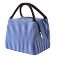 thumbnail image 1 of Black Lunch Bag, Lunch Bag Black, Insulated Tote, Lunch Tote, 23*15*16cm, Striped Oxford Cloth, Zipper, Double Handles, Picnic, School, 1 of 4