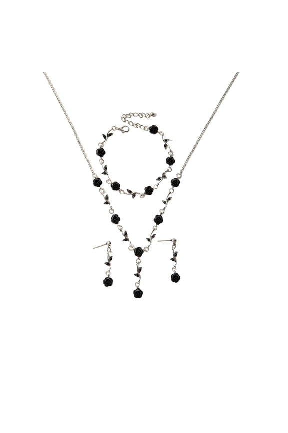 Black Luxury Jewelry Set Necklace Bracelet Earrings Sweet Light Design Alloy Material For Daily Wear