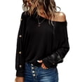 thumbnail image 1 of Black M Women's Top - Off Shoulder Batwing Sleeve, Solid Color, Loose Casual and Comfortable, 1 of 6