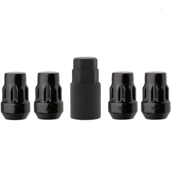 Black M12x1.50 Lug Nut Locks | Bulge Acorn | 36mm (1.4") Tall | 19mm (3/4") & 21mm (13/16") Hex | Set of 4 Locks / 1 Key |