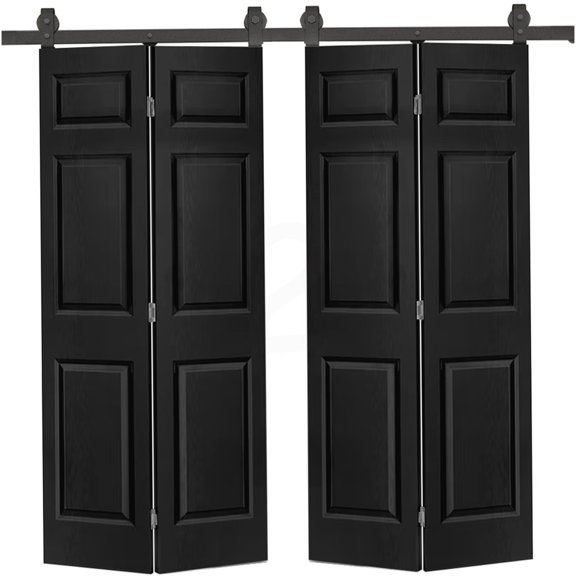 Black MDF 6-Panel Double Bi-Fold Door with 51 in. Sliding Hardware Kit, 48 in. x 80 in. Total Opening Size