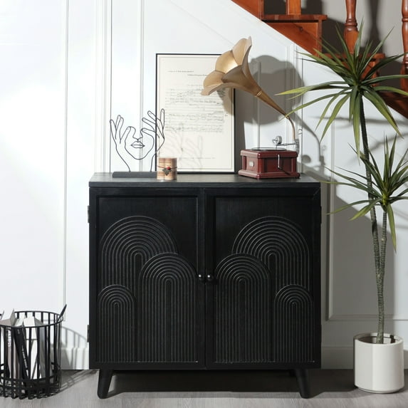 Black MDF Accent Cabinet | Unique Geometric Patterns | Seamless in Small Spaces | Simple Assembly