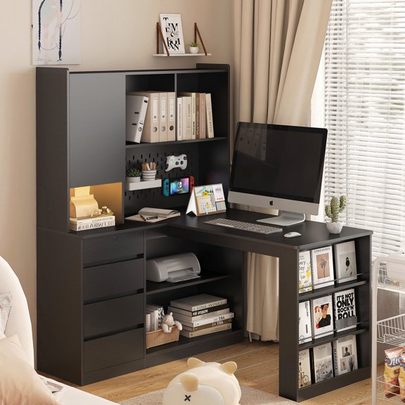 Black MDF - LED Lighting Feature - Study Room Decor - Durable and Spacious Desk