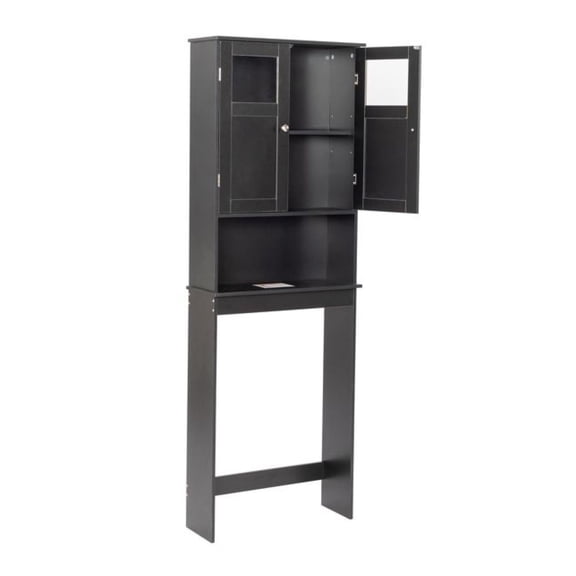 Black MDF (Medium-Density Fiberboard) with Paint Finish, 60*22*170cm, Double Door Toilet Cabinet