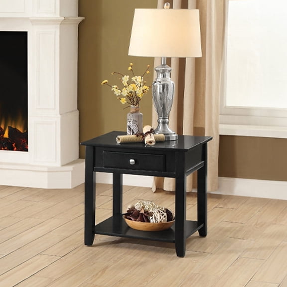 Black MDF + Particle Board End Table / Rustic Appeal and Storage Function